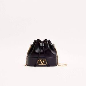 Valentino Black Mini Bucket Bag In Nappa With Vlogo Signature Chain